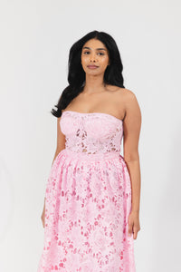 Emilia Lace Bustier Midi Dress In Candy Pink by Leo Lin