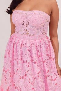 Emilia Lace Bustier Midi Dress In Candy Pink by Leo Lin